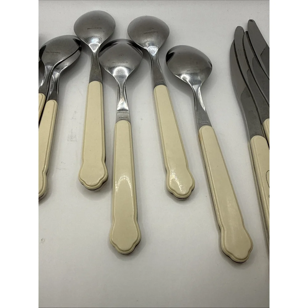 20 Pieces Pfaltzgraff TEA ROSE Stainless Plastic Handle Flatware